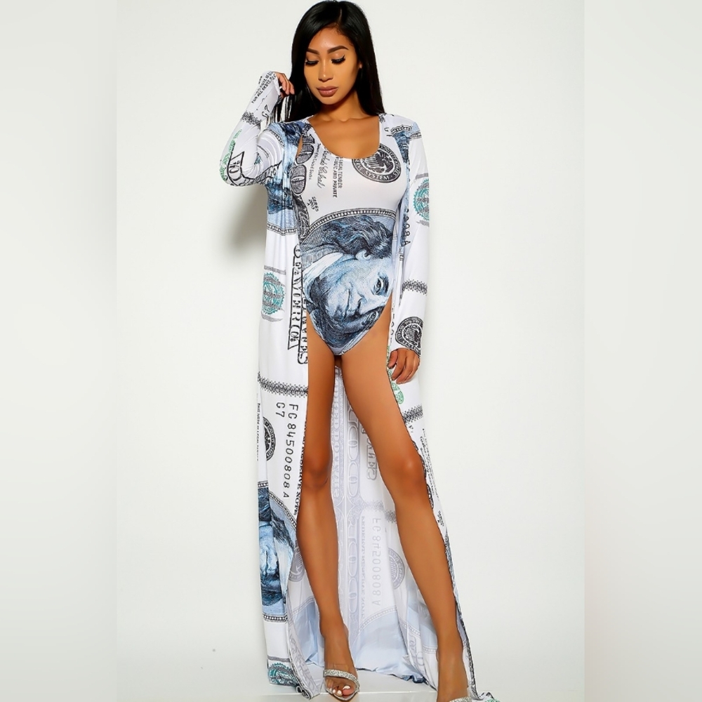 NEW! Money Print Bodysuit and Cover-Up Set
